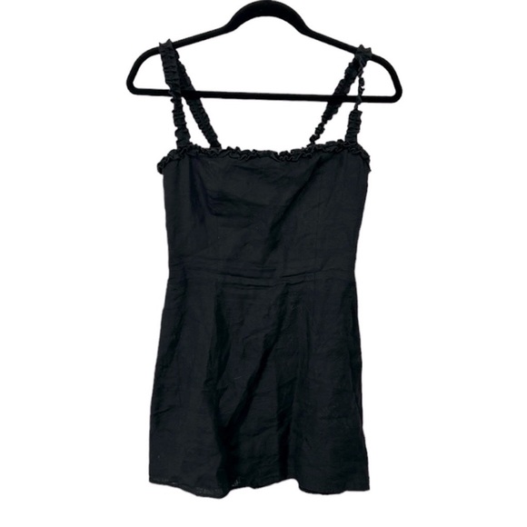 Reformation Janie Frilled-Trim Linen Black Mini Summer Dress Size 4 - Picture 5 of 11